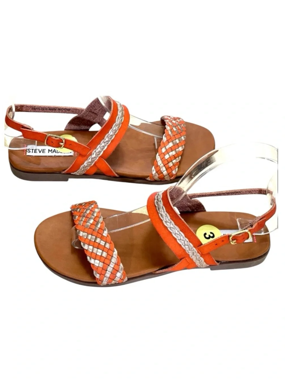 NEW Steve Madden Jsaylorr Girls Size 3 Braided Strappy Sandals Orange Gold